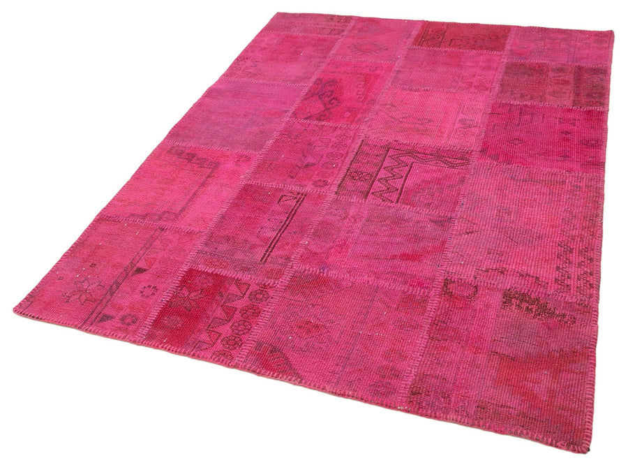 Kırk Yama Pembe Patchwork Pamuk Yün El Dokuma Halısı 149x202 Agacan