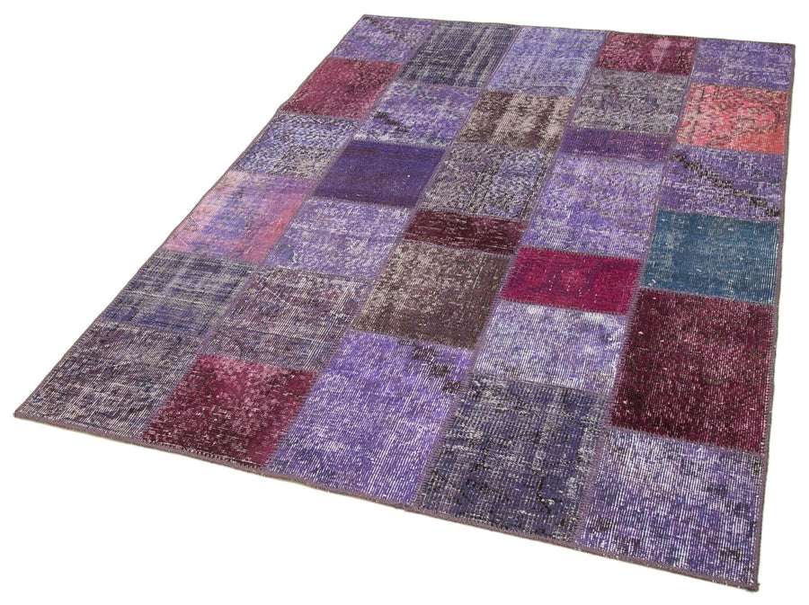 Kırk Yama Mor Patchwork Pamuk Yün El Dokuma Halısı 143x201 Agacan