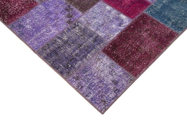 Kırk Yama Mor Patchwork Pamuk Yün El Dokuma Halısı 143x201 Agacan