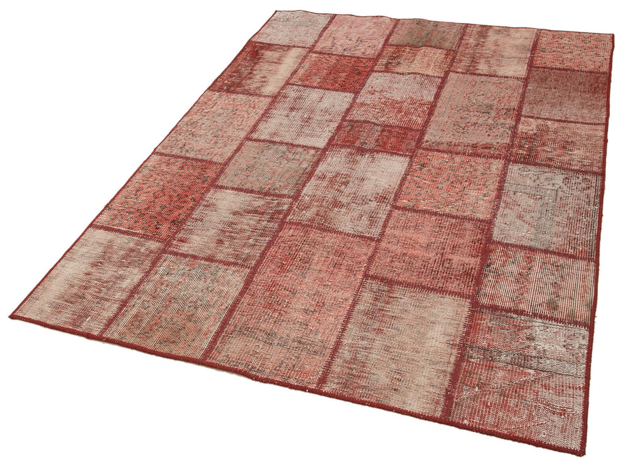 Kırk Yama Kırmızı Patchwork Pamuk Yün El Dokuma Halısı 142x195 Agacan