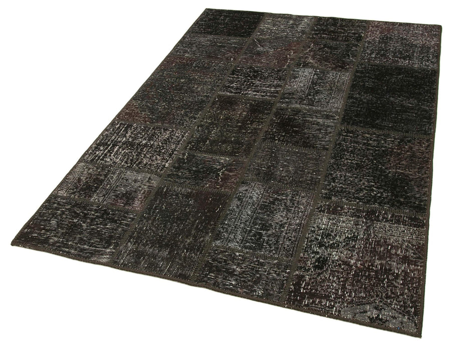Kırk Yama Siyah Patchwork Pamuk Yün El Dokuma Halısı 137x200 Agacan
