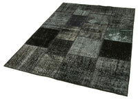 Black & Grey Geometric Hand-Knotted Vintage Rug 144x202 cm (4'9" x 6'8")
