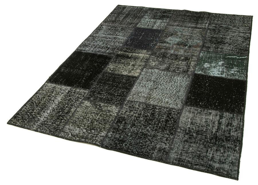 Kırk Yama Siyah Patchwork Pamuk Yün El Dokuma Halısı 144x202 Agacan
