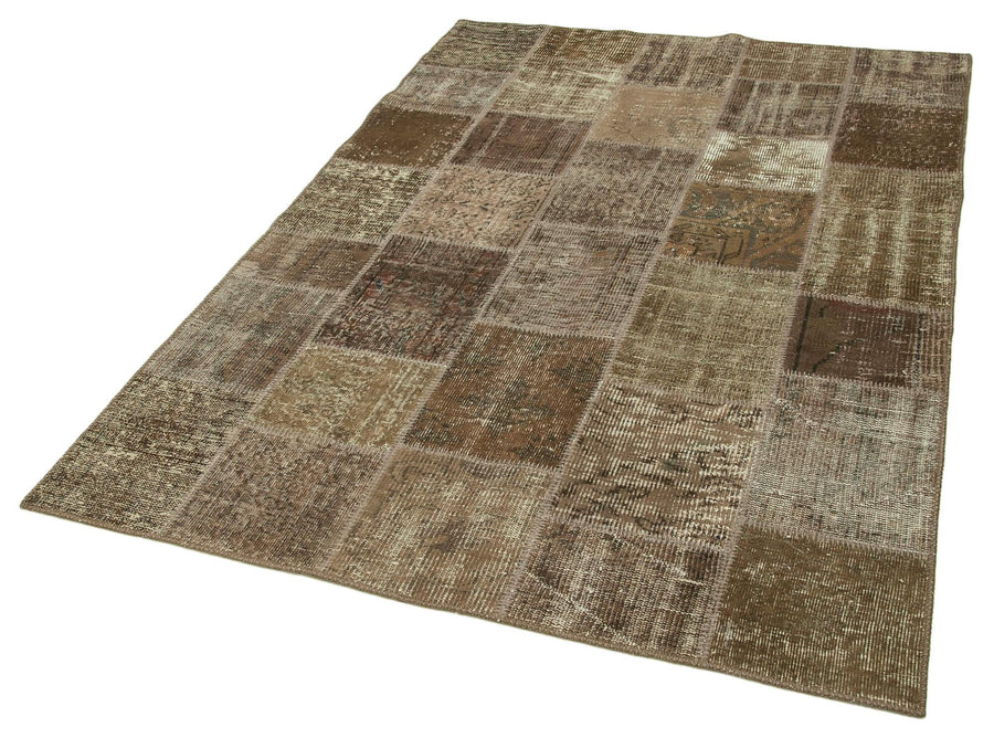 Kırk Yama Kahverengi Patchwork Pamuk Yün El Dokuma Halısı 143x207 Agacan