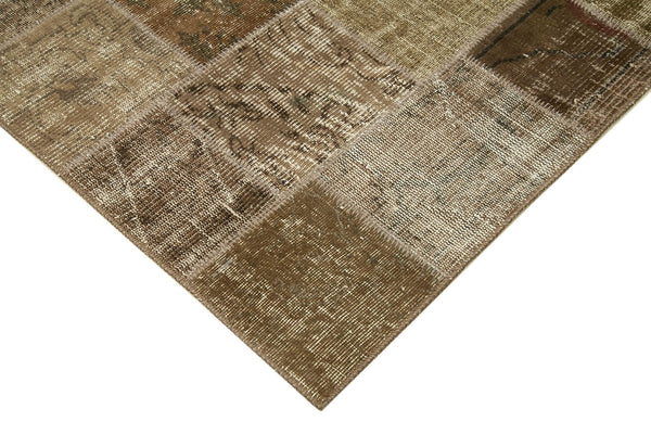 Kırk Yama Kahverengi Patchwork Pamuk Yün El Dokuma Halısı 143x207 Agacan