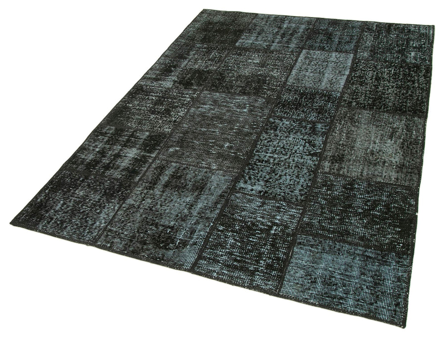 Kırk Yama Siyah Patchwork Pamuk Yün El Dokuma Halısı 145x204 Agacan
