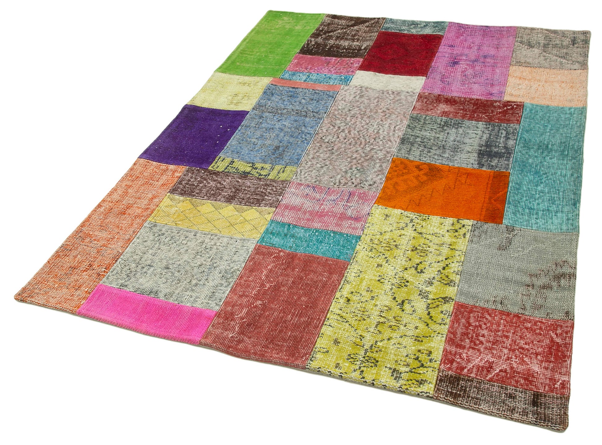 Kırk Yama Mavi Patchwork Pamuk Yün El Dokuma Halısı 142x201 Agacan