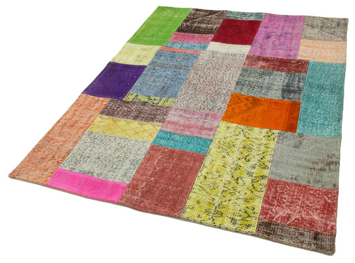 Kırk Yama Mavi Patchwork Pamuk Yün El Dokuma Halısı 142x201 Agacan