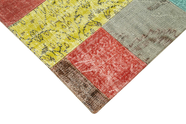 Kırk Yama Mavi Patchwork Pamuk Yün El Dokuma Halısı 142x201 Agacan