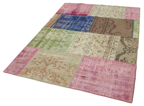 Kırk Yama Mavi Patchwork Pamuk Yün El Dokuma Halısı 144x204 Agacan