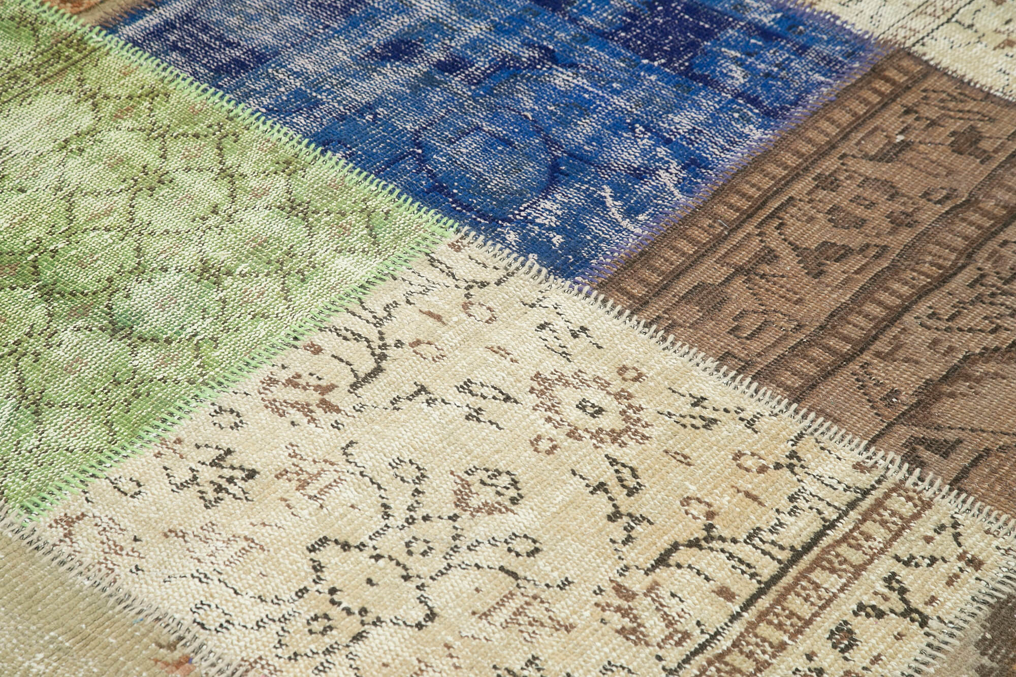 Kırk Yama Mavi Patchwork Pamuk Yün El Dokuma Halısı 144x204 Agacan