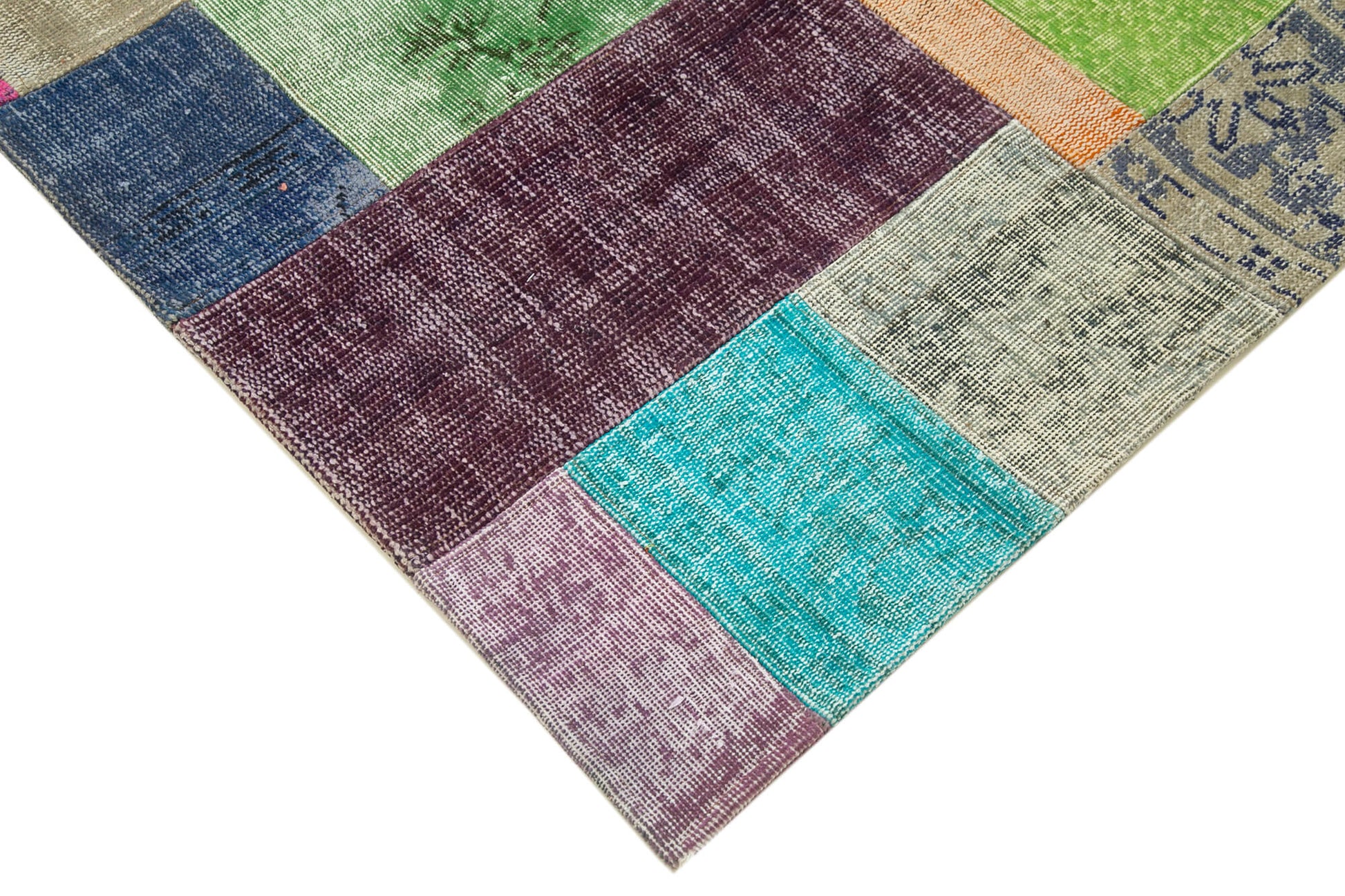 Kırk Yama Mavi Patchwork Pamuk Yün El Dokuma Halısı 143x201 Agacan