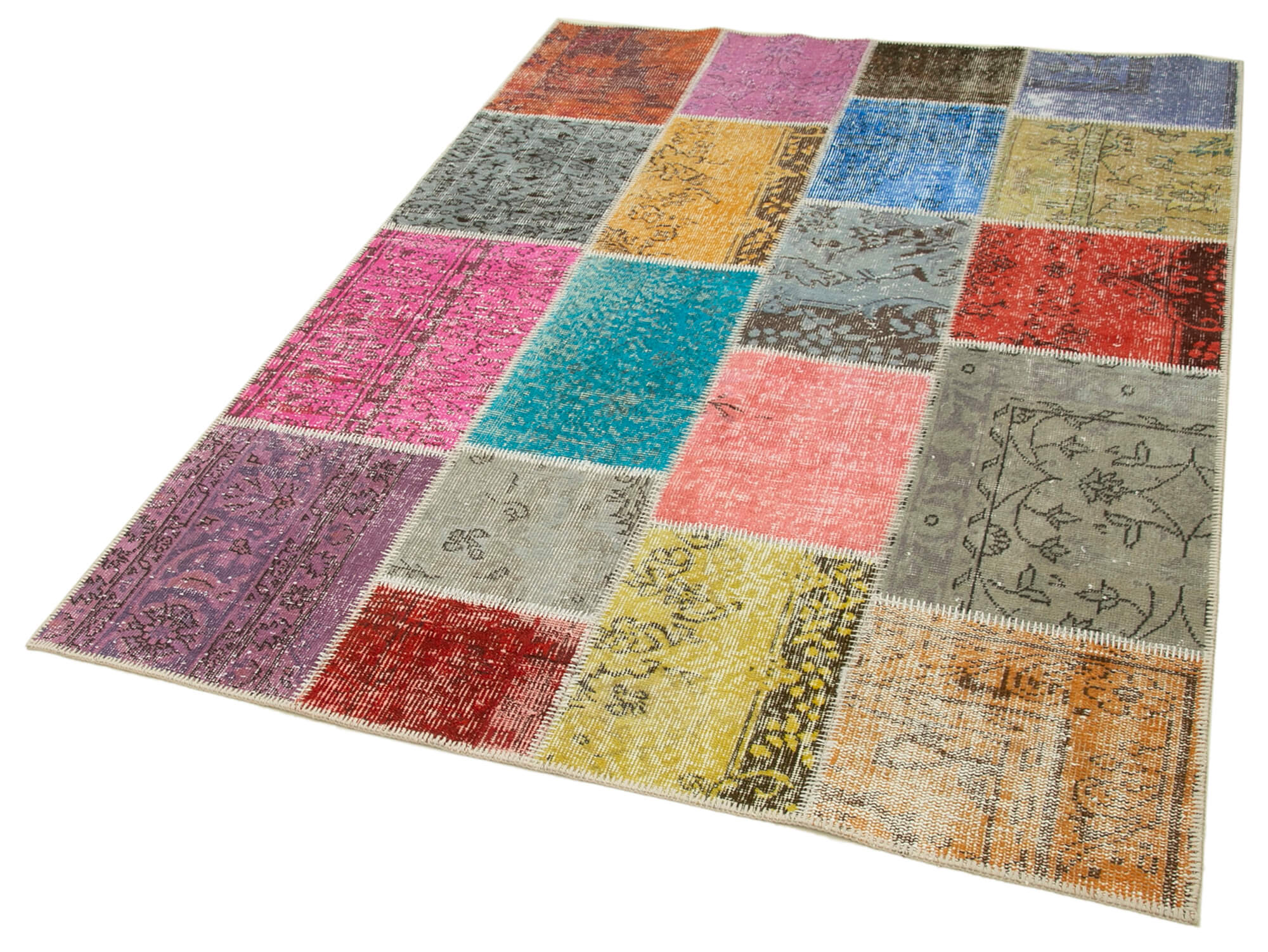 Kırk Yama Mavi Patchwork Pamuk Yün El Dokuma Halısı 143x199 Agacan