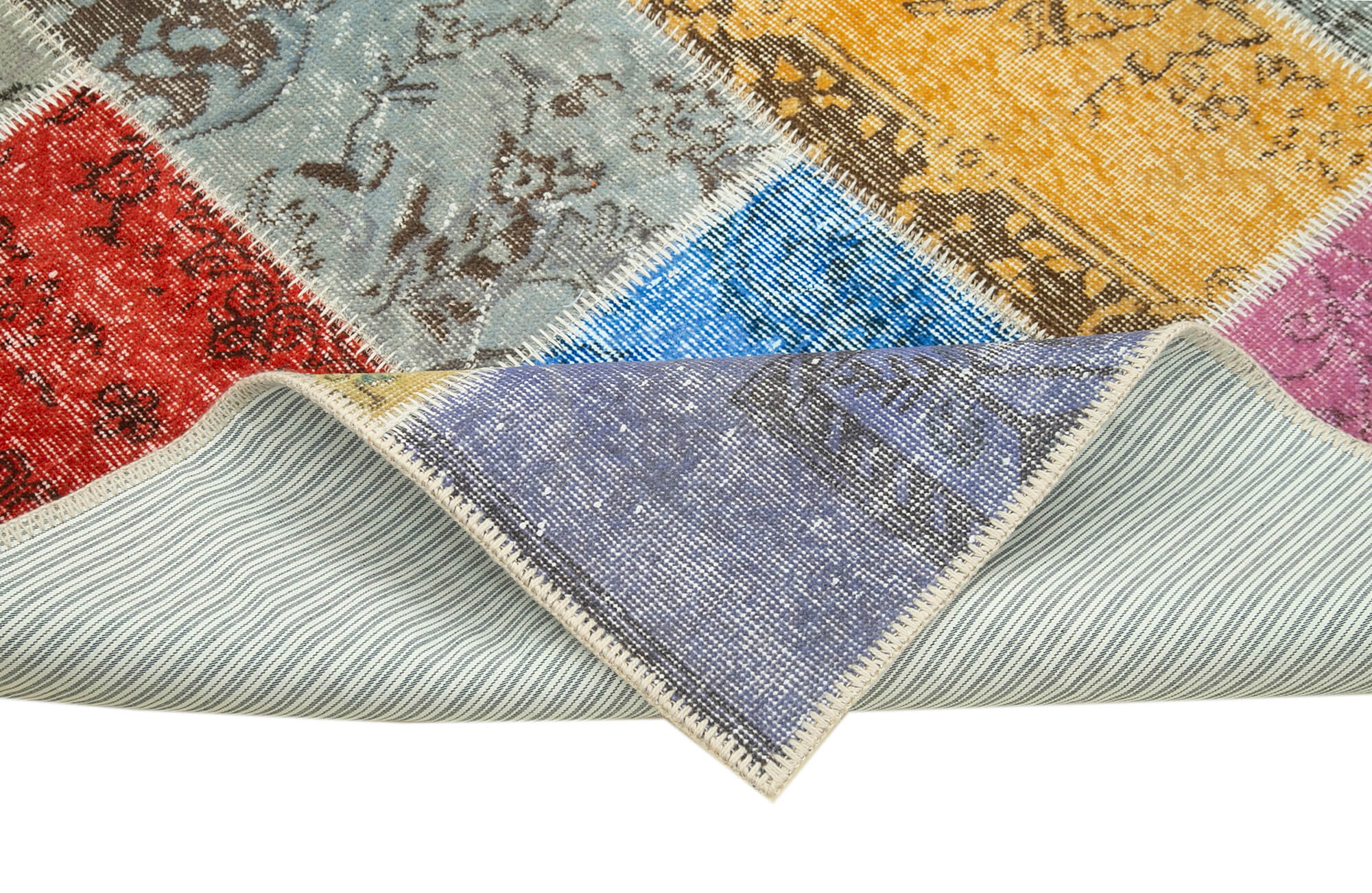 Kırk Yama Mavi Patchwork Pamuk Yün El Dokuma Halısı 143x199 Agacan