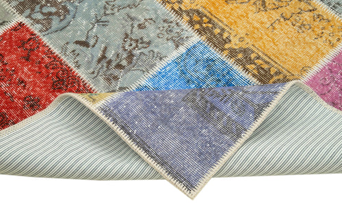 Kırk Yama Mavi Patchwork Pamuk Yün El Dokuma Halısı 143x199 Agacan