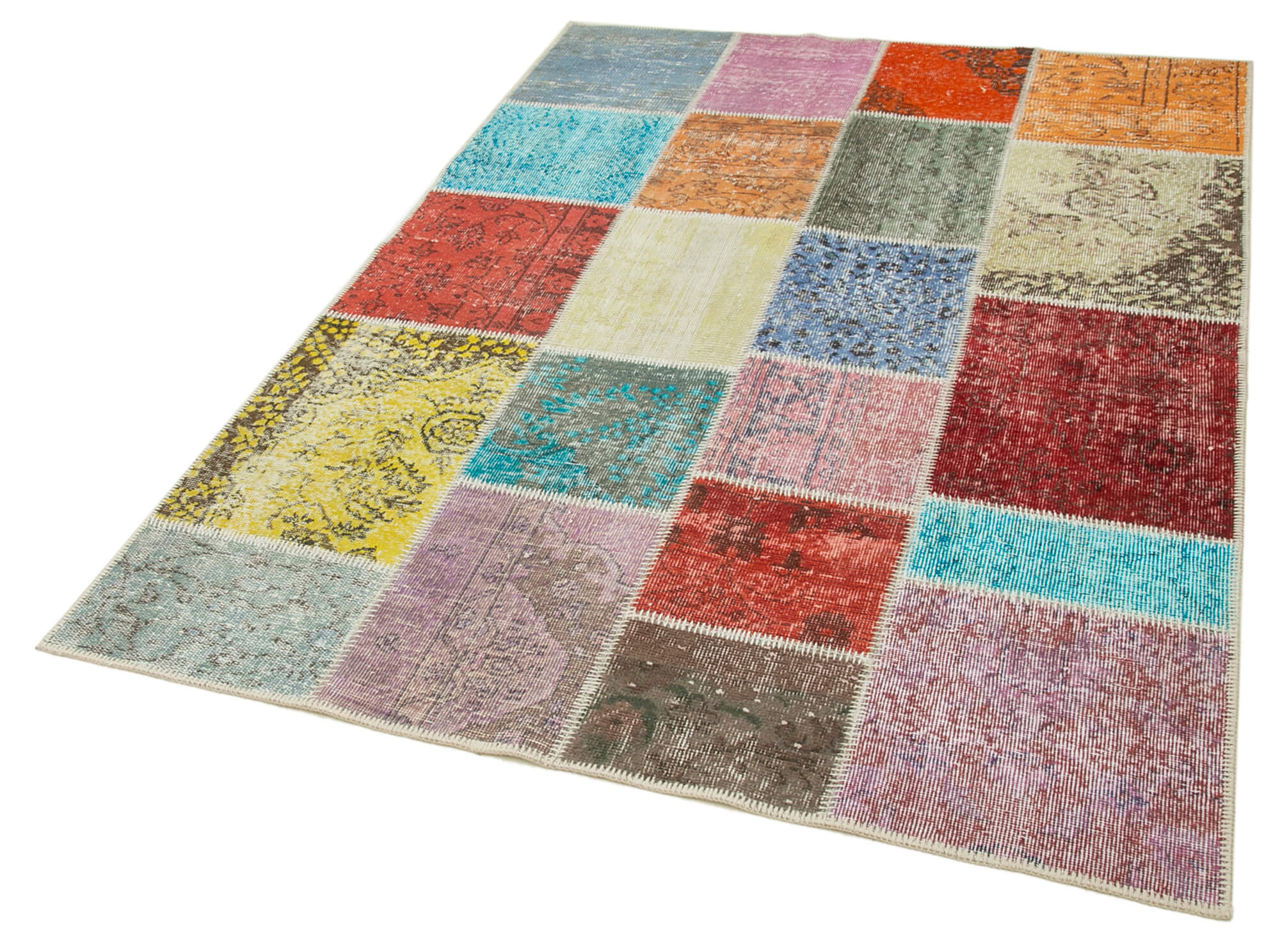 Kırk Yama Mavi Patchwork Pamuk Yün El Dokuma Halısı 143x206 Agacan