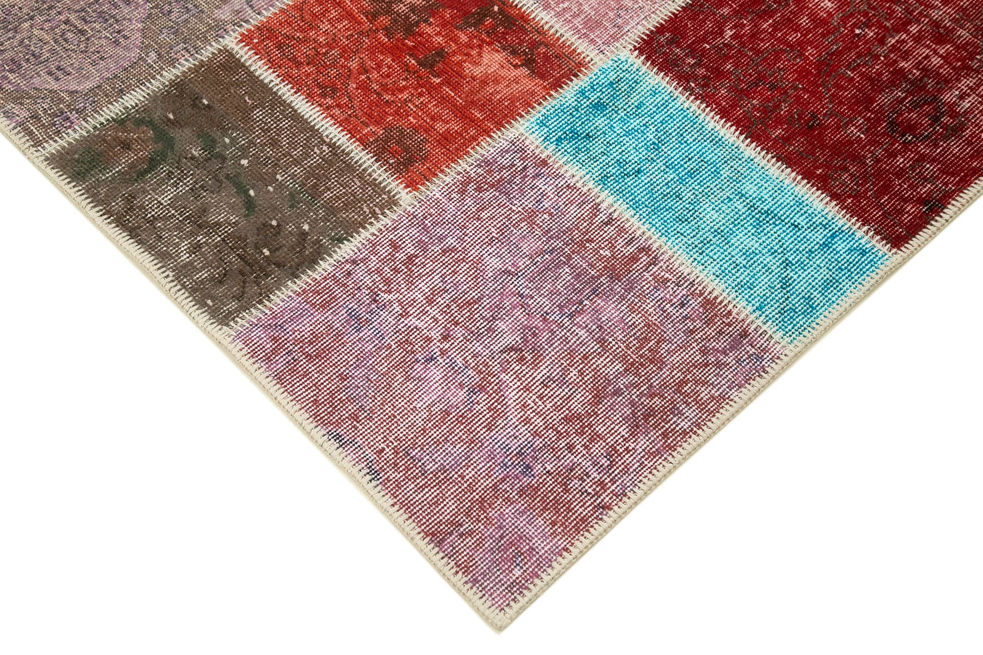 Kırk Yama Mavi Patchwork Pamuk Yün El Dokuma Halısı 143x206 Agacan
