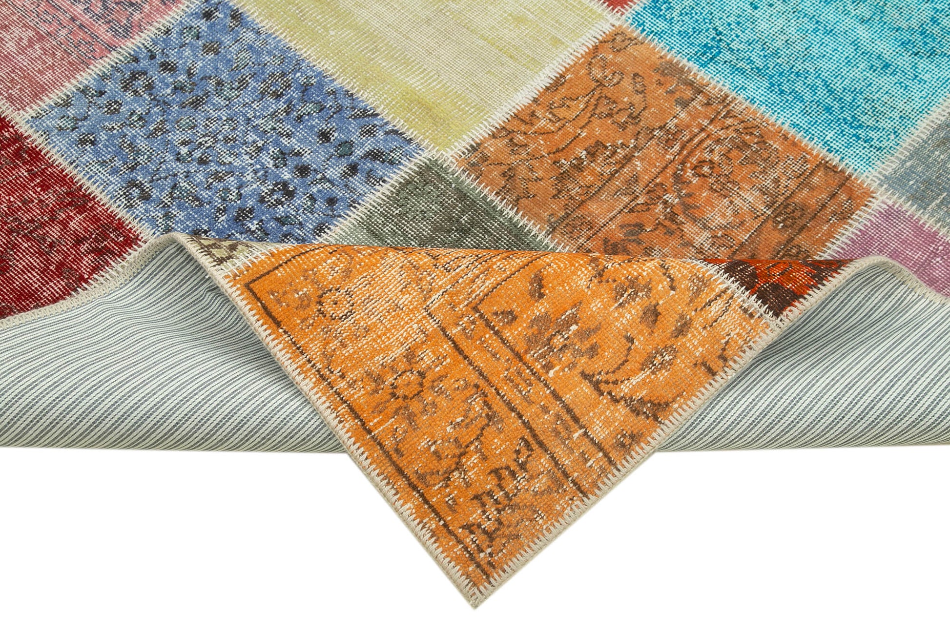 Kırk Yama Mavi Patchwork Pamuk Yün El Dokuma Halısı 143x206 Agacan