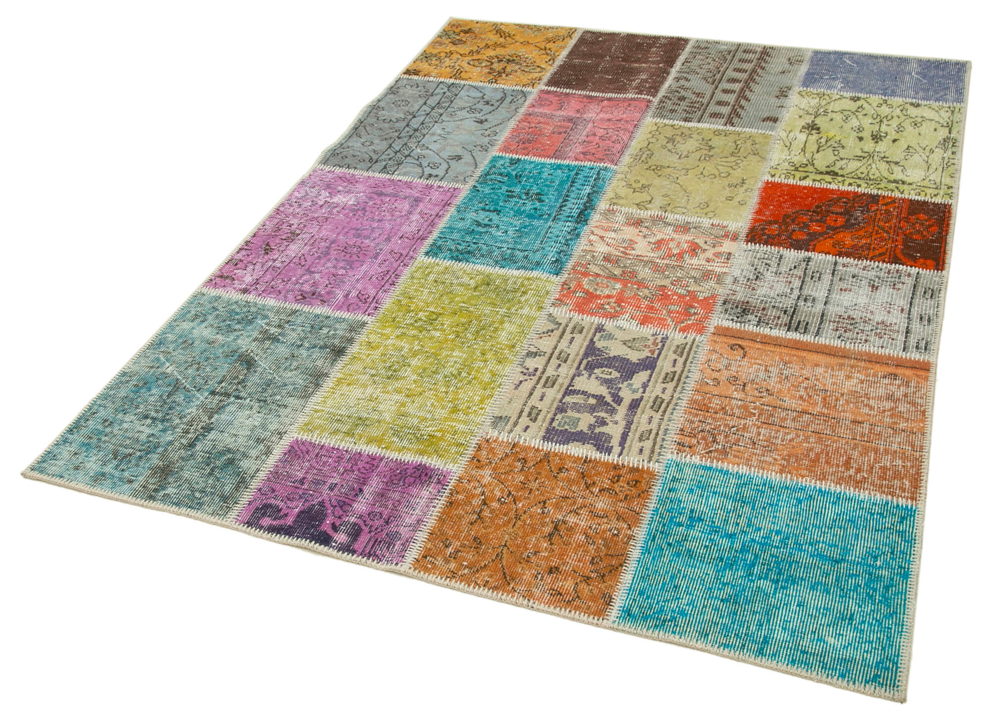 Kırk Yama Mavi Patchwork Pamuk Yün El Dokuma Halısı 144x203 Agacan