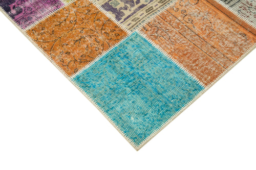Kırk Yama Mavi Patchwork Pamuk Yün El Dokuma Halısı 144x203 Agacan