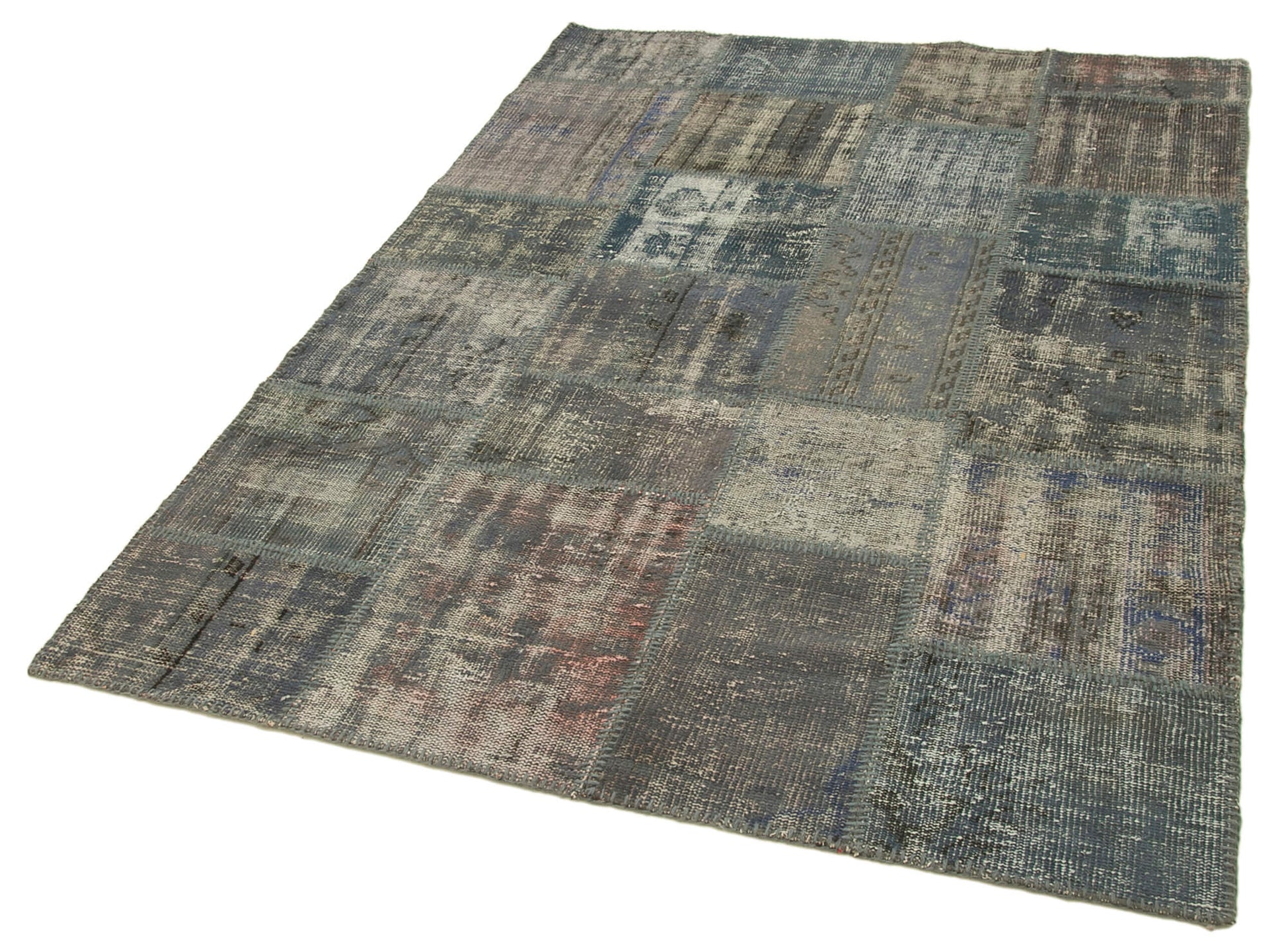 Kırk Yama Gri Patchwork Pamuk Yün El Dokuma Halısı 150x210 Agacan