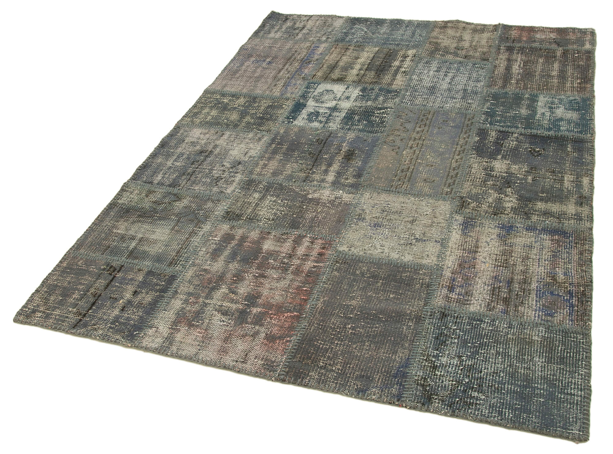 Kırk Yama Gri Patchwork Pamuk Yün El Dokuma Halısı 150x210 Agacan