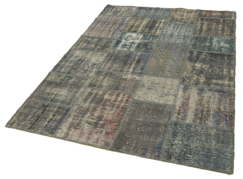 Kırk Yama Gri Patchwork Pamuk Yün El Dokuma Halısı 150x210 Agacan