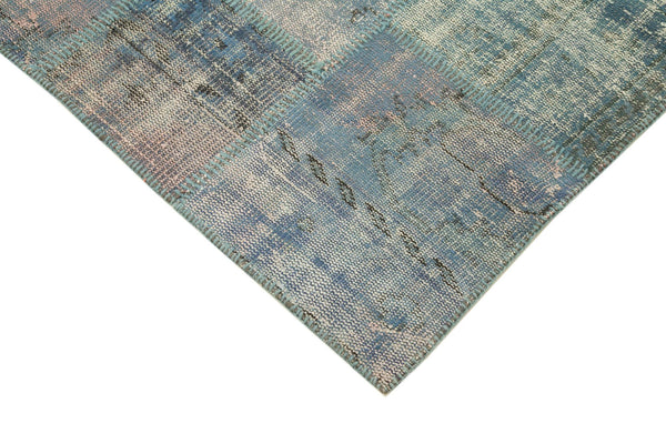 Kırk Yama Mavi Patchwork Pamuk Yün El Dokuma Halısı 149x209 Agacan