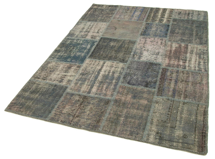 Kırk Yama Gri Patchwork Pamuk Yün El Dokuma Halısı 149x209 Agacan