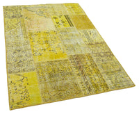 Yellow & Grey Patchwork Wool Area Rug 123x176 cm (4' x 5'9")
