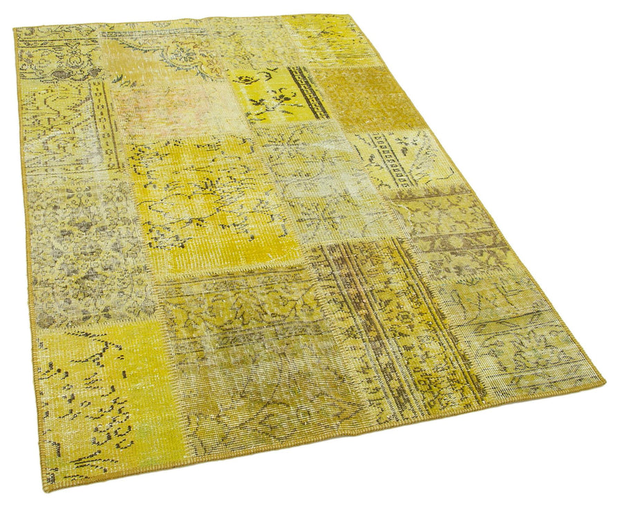 Kırk Yama Sarı Patchwork Pamuk Yün El Dokuma Halısı 123x176 Agacan