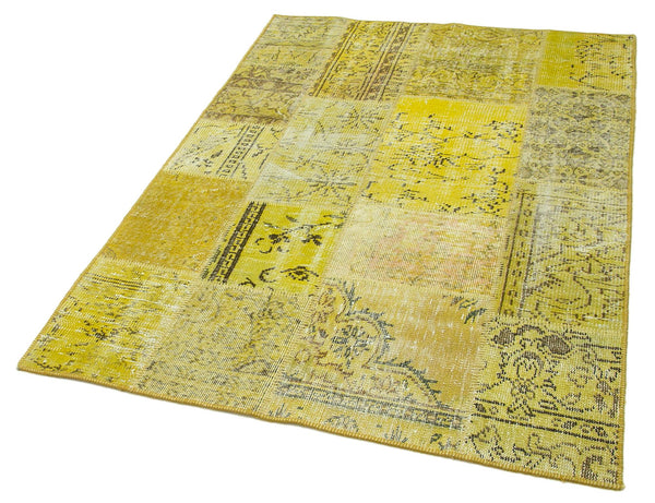 Kırk Yama Sarı Patchwork Pamuk Yün El Dokuma Halısı 123x176 Agacan