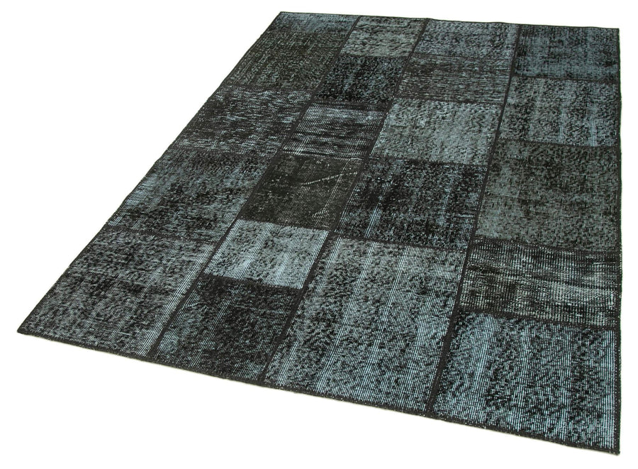 Kırk Yama Siyah Patchwork Pamuk Yün El Dokuma Halısı 145x202 Agacan