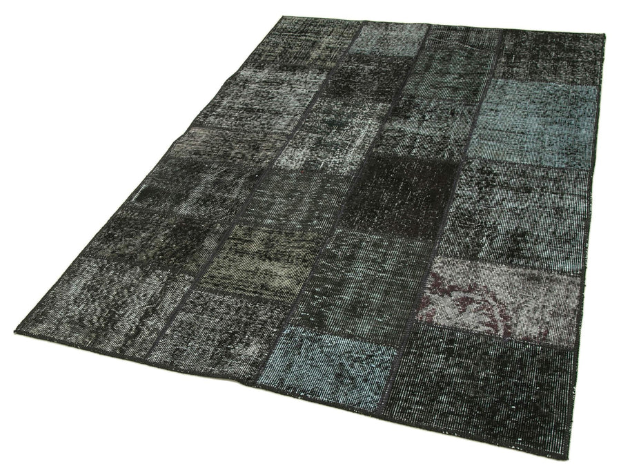 Kırk Yama Siyah Patchwork Pamuk Yün El Dokuma Halısı 135x201 Agacan
