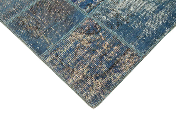 Kırk Yama Mavi Patchwork Pamuk Yün El Dokuma Halısı 141x205 Agacan