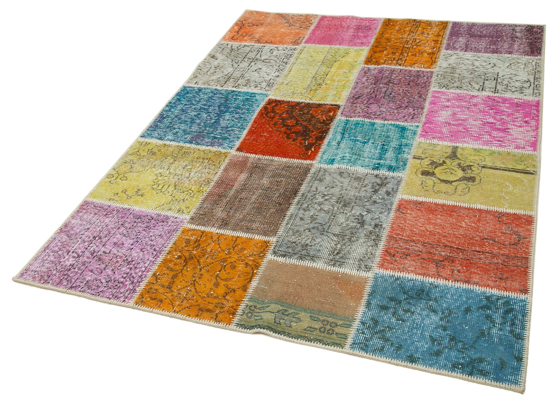 Kırk Yama Mavi Patchwork Pamuk Yün El Dokuma Halısı 144x197 Agacan