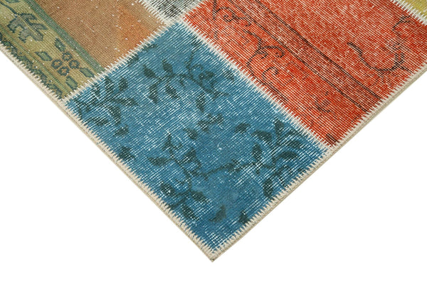 Kırk Yama Mavi Patchwork Pamuk Yün El Dokuma Halısı 144x197 Agacan