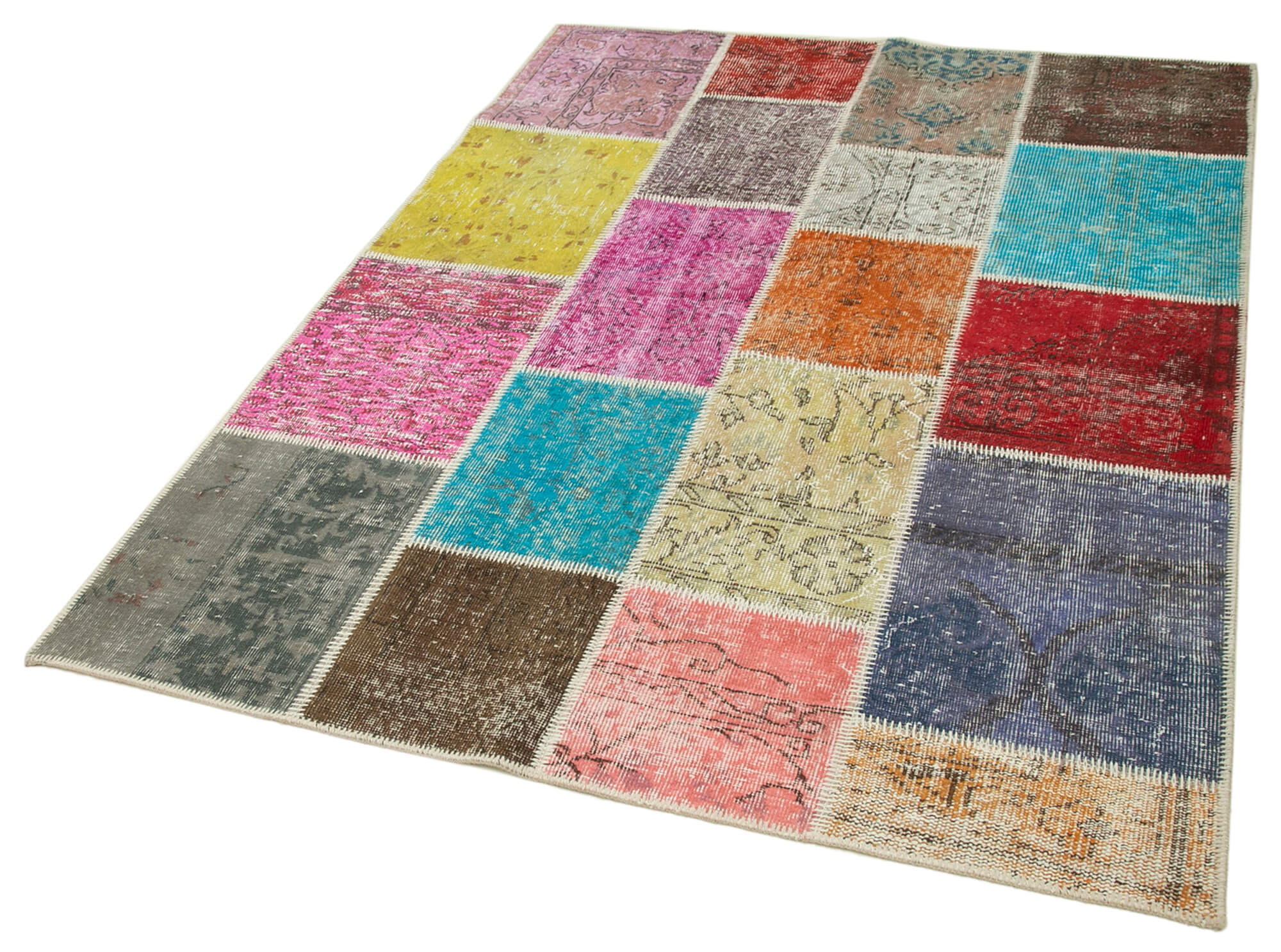 Kırk Yama Mavi Patchwork Pamuk Yün El Dokuma Halısı 146x205 Agacan