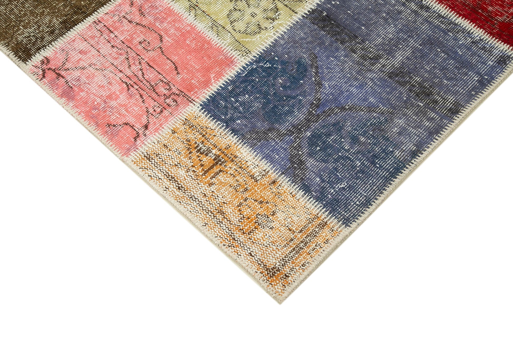 Kırk Yama Mavi Patchwork Pamuk Yün El Dokuma Halısı 146x205 Agacan