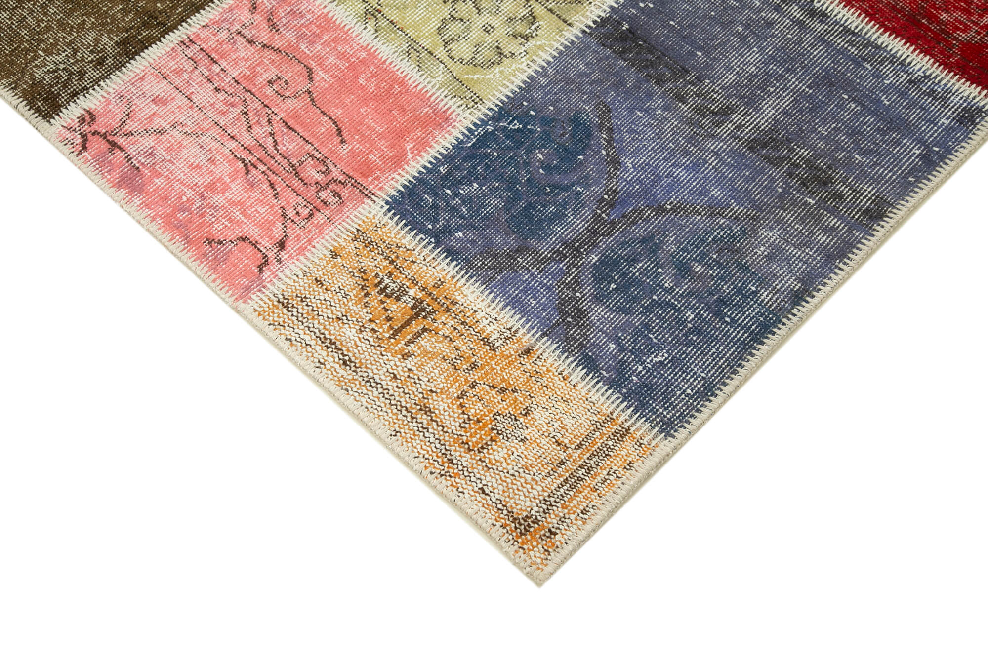 Kırk Yama Mavi Patchwork Pamuk Yün El Dokuma Halısı 146x205 Agacan