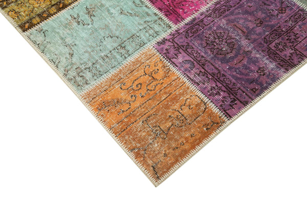 Kırk Yama Mavi Patchwork Pamuk Yün El Dokuma Halısı 144x209 Agacan