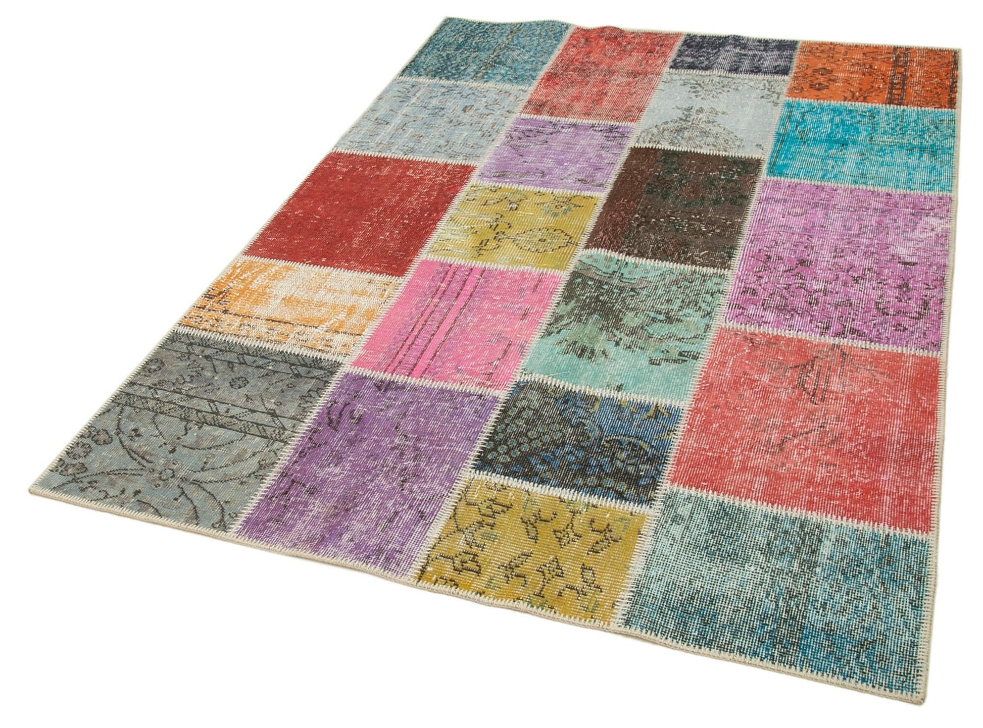 Kırk Yama Mavi Patchwork Pamuk Yün El Dokuma Halısı 145x204 Agacan