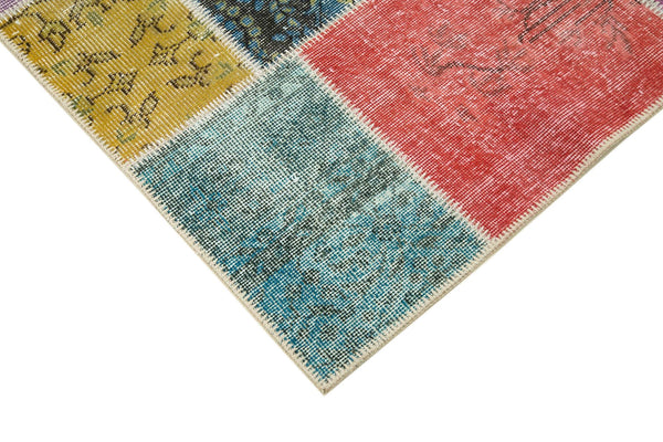 Kırk Yama Mavi Patchwork Pamuk Yün El Dokuma Halısı 145x204 Agacan