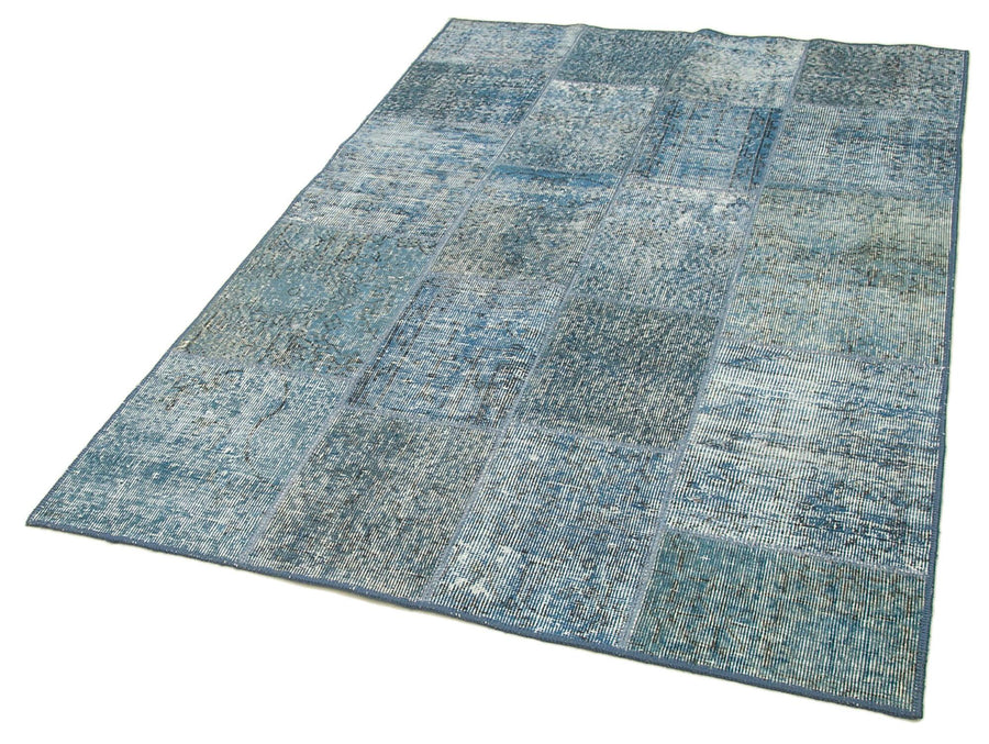 Kırk Yama Mavi Patchwork Pamuk Yün El Dokuma Halısı 134x205 Agacan