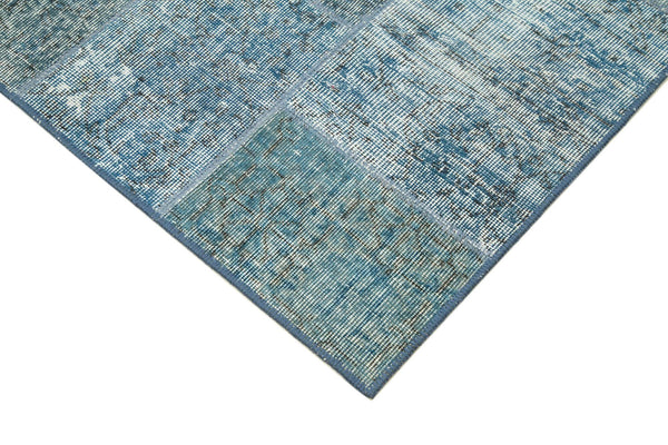 Kırk Yama Mavi Patchwork Pamuk Yün El Dokuma Halısı 134x205 Agacan
