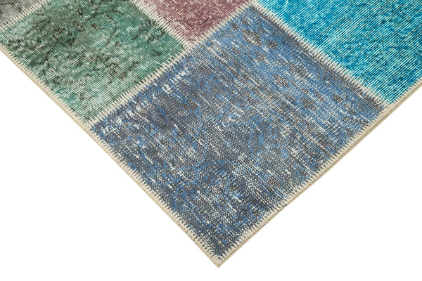 Kırk Yama Mavi Patchwork Pamuk Yün El Dokuma Halısı 143x203 Agacan