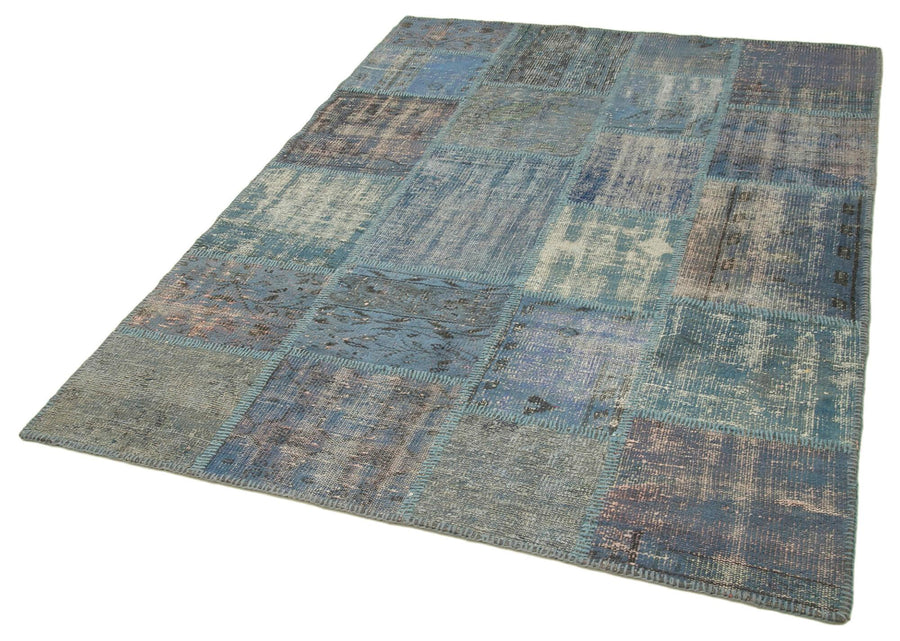 Kırk Yama Mavi Patchwork Pamuk Yün El Dokuma Halısı 149x206 Agacan