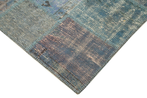 Kırk Yama Mavi Patchwork Pamuk Yün El Dokuma Halısı 149x206 Agacan
