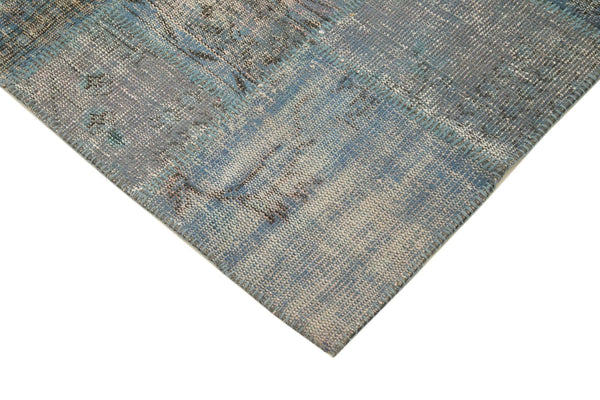 Kırk Yama Mavi Patchwork Pamuk Yün El Dokuma Halısı 150x203 Agacan