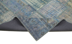 Kırk Yama Mavi Patchwork Pamuk Yün El Dokuma Halısı 150x203 Agacan